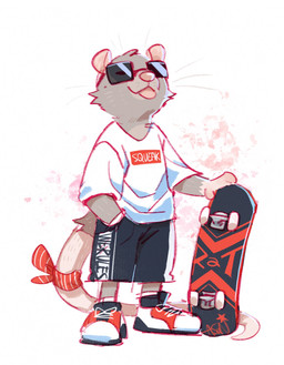 anthro black_bottomwear black_clothing black_footwear black_shoes black_shorts blep bottomwear cheek_tuft clothed clothing eyes_closed eyewear facial_tuft footwear front_view hand_in_pocket head_tuft male pink_body pink_nose pink_tail pink_tongue pockets red_clothing red_footwear red_shoes shirt shoes shorts simple_background simple_eyes skateboard solo standing sunglasses t-shirt tail tongue tongue_out topwear tuft unsigned vehicle white_clothing white_footwear white_shirt white_shoes white_t-shirt white_topwear asnnonaka mammal murid murine rat rodent hi_res