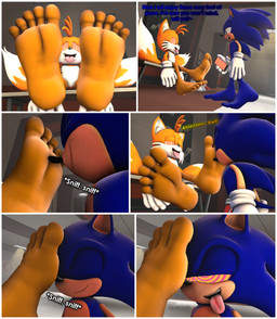 5_toes anthro barefoot dialogue duo feet foot_fetish foot_focus foot_play foot_sniffing humanoid_feet hypnosis male male/male male_anthro mind_control plantigrade sniffing soles text toes sonicfanlolop sega sonic_the_hedgehog_(series) miles_prower sonic_the_hedgehog canid canine eulipotyphlan fox hedgehog mammal 3d_(artwork) absurd_res comic digital_media_(artwork) english_text hi_res