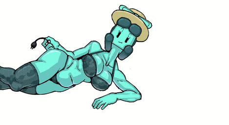 breasts clothing female footwear high_heels lingerie looking_at_viewer machine one_eye_closed shoes solo wink winking_at_viewer .executables android humanoid robot animated no_sound short_playtime webm