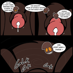 animal_genitalia animal_penis dialogue first_person_view genitals hypnosis living_tail mind_control penis pov_blowjob questionable_consent speech_bubble tail tail_head talking_to_viewer unusual_anatomy unusual_tail respecies nintendo pokemon kyp_(character) trevor-fox_(character) generation_2_pokemon girafarig pokemon_(species) hi_res nonbinary_(lore)