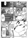 anthro biceps big_muscles car dialogue eyes_closed fur inside_car inside_vehicle male muscular muscular_male open_mouth profanity slightly_chubby text vehicle kenn bear felid mammal pantherine tiger 3:4 comic english_text greyscale hi_res monochrome translated