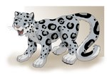 2012 after_transformation ambiguous_gender blue_eyes comic felid female_(lore) feral fur grey_body grey_fur mammal open_mouth oter pantherine simple_background smile snow_leopard solo spots whiskers