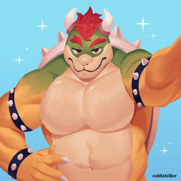 abs anthro bedroom_eyes blue_background bracelet cuff_(restraint) cuffs_(clothing) eyebrows green_body hair hand_on_hip jewelry looking_at_viewer male muscular muscular_male narrowed_eyes navel red_eyebrows red_eyes red_hair restraints scales seductive selfie shell simple_background solo sparkles spiked_bracelet spikes standing text wrist_cuffs yellow_body caldatelier mario_bros nintendo bowser koopa scalie 1:1 2024 artist_name colored hi_res shaded