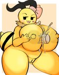 annabee_(woebeeme) antennae_(anatomy) anthro areola arthropod arthropod_abdomen bee big_breasts black_eyes bodily_fluids breast_play breasts cum cum_between_breasts cum_on_breasts darky duo female genital_fluids genitals hi_res huge_breasts hymenopteran insect male male/female neck_tuft nipples non-mammal_breasts non-mammal_nipples nude open_mouth penis perpendicular_titfuck pussy sex titfuck tuft yellow_areola yellow_body yellow_nipples