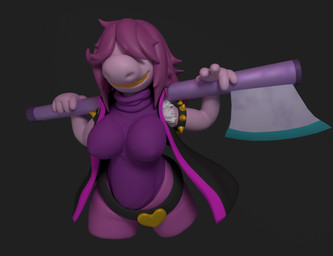 axe big_breasts breasts clothing female holding_object holding_weapon non-mammal_breasts solo weapon zhenash deltarune undertale_(series) susie_(deltarune) reptile scalie 3d_(artwork) absurd_res digital_media_(artwork) hi_res