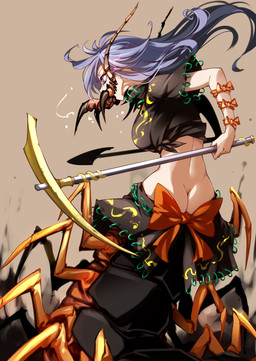 antennae_(anatomy) big_breasts black_clothing blue_eyes blue_hair bow_ribbon breasts butt clothed clothing female hair holding_object holding_tool mandibles pickaxe shovel simple_background solo tools raptor7 touhou momoyo_himemushi arthropod arthropod_taur centipede centipede_taur myriapod myriapod_taur taur absurd_res hi_res