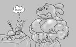 anthro biceps big_butt black_nose butt dot_eyes duo glistening glistening_body head_tuft male markings muscular muscular_anthro muscular_arms pubes shocked simple_background simple_eyes striped_markings stripes surgical_suture tail tail_markings thought_bubble tongue tongue_out towel tuft furryonline1 nt6969 dog_man_(series) dog_man_(character) petey_the_cat canid canine canis domestic_cat domestic_dog felid feline felis mammal tabby_cat artist_collaboration english_description greyscale monochrome