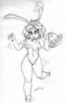 anthro bouncing_breasts breasts clothing dipstick_ears doll_joints ear_markings female genitals headgear headwear holding_object multicolored_ears nude nude_female physical_media pussy smile solo henbe samurai_pizza_cats princess_vi lagomorph leporid mammal rabbit hi_res