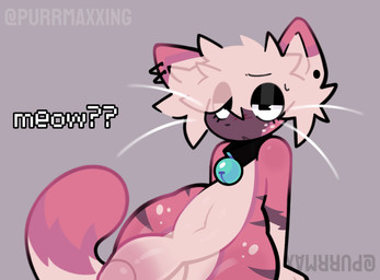 anthro balls bedroom_eyes bell bell_collar big_balls big_penis black_body black_fur bodily_fluids collar collar_only ear_piercing fluffy fluffy_tail freckles fur genitals hair hair_over_eye leaned_back male markings meow narrowed_eyes nude nude_anthro nude_male penis piercing pink_body pink_fur seductive sitting solo spots spotted_body spotted_fur striped_body striped_fur striped_markings stripes sweat sweatdrop tail tan_body tan_fur thick_thighs whiskers wide_hips purrmaxxing glue_(purrmaxxing) domestic_cat felid feline felis mammal