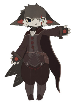 4_fingers anthro beak black_beak bottomwear brown_body brown_bottomwear brown_cape brown_clothing brown_ears brown_feathers brown_jacket brown_pants brown_suit brown_tail brown_topwear cape cheek_tuft claws clothing cosplay eye_scar facial_scar facial_tuft feathers female female_anthro fingers head_tuft jacket pants pawpads red_inner_ear red_pawpads red_scar scar simple_background solo standing suit tail topwear tuft wavy_mouth white_background white_eyes yellow_sclera jejejunum made_in_abyss jeju_(jejejunum) ozen_the_immovable apodiform avian bird chimney_swift swift_(bird) 2026 digital_drawing_(artwork) digital_media_(artwork) english_description firealpaca_(artwork) full-length_portrait hi_res portrait