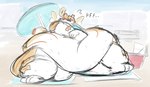 anthro beach beach_umbrella biped blush cooler embarrassed feathered_wings feathers fur halo morbidly_obese morbidly_obese_anthro multicolored_body multicolored_fur obese obese_anthro overweight overweight_anthro parasol solo white_body white_fur wings ambergate halley_(ambergate) felid mammal pantherine tiger 2024 digital_media_(artwork) nonbinary_(lore)