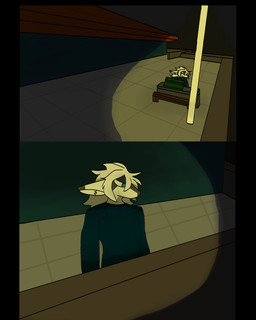 anthro black_clothing black_legwear blue_clothing blue_eyes blue_shirt blue_topwear box building chair clothing container crate femboy foggy_background furniture hair house legwear male shirt solo topwear white_body white_hair raganlier mythology raganlier_(character) dragon mythological_creature mythological_scalie scalie 4:5 comic hi_res