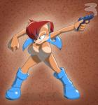 anthro big_breasts blue_clothing blue_eyes boots breasts clothing female footwear gun huge_breasts mostly_nude ranged_weapon shoes solo weapon wide_hips kojiro-brushard archie_comics sega sonic_the_hedgehog_(archie) sonic_the_hedgehog_(comics) sonic_the_hedgehog_(series) sally_acorn chipmunk ground_squirrel mammal rodent sciurid 2019 hi_res