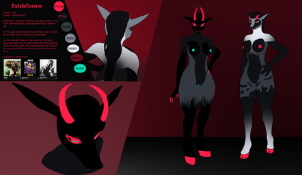 anthro breasts estdeforme_(sinlifur) female genitals hair horn looking_at_viewer nipples nude simple_background smile solo text sinlifur bovid caprine demon goat mammal 2026 absurd_res digital_drawing_(artwork) digital_media_(artwork) english_text hi_res model_sheet