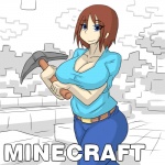 1:1 belt belt_buckle big_breasts blue_eyes bottomwear breasts brown_hair buckle clothing denim denim_bottomwear denim_clothing digital_media_(artwork) dr.bug female hair human jeans mammal microsoft minecraft mojang not_furry pants pickaxe solo wide_hips xbox_game_studios