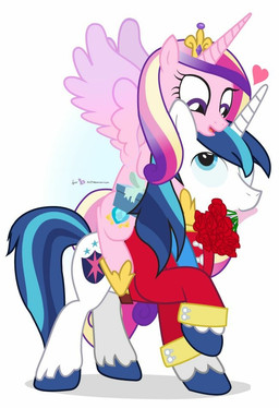 blue_hair clothed clothing cutie_mark duo feathered_wings feathers female feral flower fur gift hair heart_symbol horn male multicolored_hair plant riding rose_(flower) straddling two_tone_hair wings dm29 friendship_is_magic hasbro my_little_pony mythology princess_cadance_(mlp) shining_armor_(mlp) equid equine mammal mythological_creature mythological_equine unicorn winged_unicorn digital_media_(artwork)