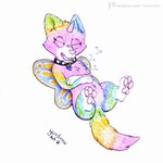 collar female feral happy laugh open_mouth open_smile pawpads paws smile solo vocalization yordraw rainbow_butterfly_unicorn_kitty felicity_(rainbow_butterfly_unicorn_kitty) felid feline mammal 1:1 hi_res