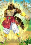 anthro clothed clothing detailed_background male muscular muscular_male partially_clothed power rock solo tsarinart dragon_ball dragon_ball_z broly canid canine canis domestic_dog german_shepherd herding_dog mammal pastoral_dog saiyan hi_res