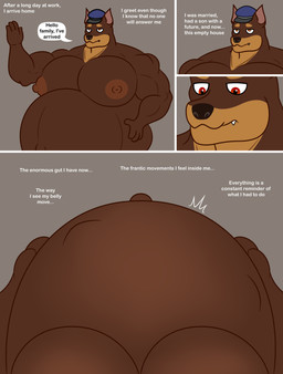 anthro belly dialogue greeting humor imprint male muscular navel nipples pecs police police_officer pregnant pregnant_male solo speech_bubble text unbirthing vaginal vore rub_lug canid canine canis dobermann domestic_dog mammal pinscher absurd_res comic english_text hi_res father_(lore) parent_(lore)