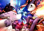 angry fight fur male purple_body purple_fur purple_skin tail white_body white_fur white_skin dolpix bandai_namco digimon mythology digimon_(species) dorumon dragon furred_dragon furred_scalie imp impmon_x mythological_creature mythological_scalie scalie x-digimon