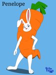 anthro carrot carrot_costume clothing costume female food food_costume front_view grilled penelope_powder plant simple_background solo standing vegetable penmark penelope_(grilled) lagomorph leporid mammal rabbit 3:4 absurd_res hi_res