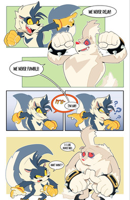 anthro black_body black_fur blush duo fur humor male red_sclera stated_homosexuality stated_sexuality tan_body tan_fur text yellow_sclera deadlyrabitt idw_publishing sega sonic_the_hedgehog_(comics) sonic_the_hedgehog_(idw) sonic_the_hedgehog_(series) rough_the_skunk tumble_the_skunk mammal mephitid skunk comic english_text hi_res brother_(lore) brothers_(lore) sibling_(lore)