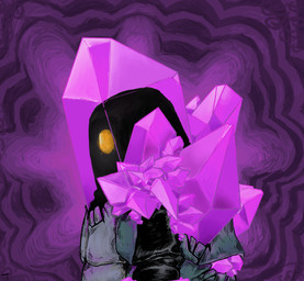 ambiguous_gender anthro black_arms crystal orange_eyes pink_crystals side_view solo cohavmuzar hollow_knight_(franchise) team_cherry crystal_guardian_(hollow_knight) arthropod infected_(species) 2025 hi_res