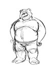 anthro belly facial_hair front_view hands_on_hips humanoid_hands looking_at_viewer male mature_male moobs nipples overweight overweight_male simple_background solo white_background lentejota6 bear mammal 2021 full-length_portrait hi_res monochrome portrait sketch