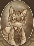 anthro clothed clothing fully_clothed looking_at_viewer male necktie photo shirt smile solo tail topwear vest tracy_j._butler lackadaisy calvin_mcmurray domestic_cat felid feline felis mammal low_res