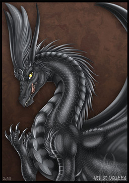 2_horns 4_fingers abstract_background ambiguous_gender black_body black_fur black_scales fantasy feral fingers fur fur_and_scales horn long_neck long_snout membrane_(anatomy) membranous_wings pupils scales sharp_teeth slit_pupils snout solo teeth text tongue tongue_out ventral_scales wings yellow_eyes dqueen european_mythology mythology xigfeldo dragon furred_dragon furred_scalie mythological_creature mythological_scalie scalie western_dragon 2011 artist_name half-length_portrait portrait signature watermark male_(lore)