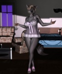 3d_(artwork) anthro babydoll big_breasts blonde_hair breasts canid canine canis clothing detailed_background digital_media_(artwork) feet female footwear fur grey_body grey_fur hair high_heels looking_at_viewer lykina_(character) mammal mature_female nightgown panties ribbons sandals shoes short_hair solo standing tail toes translucent translucent_clothing underwear vic34677 wide_hips wolf