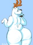 anthro antlers big_butt butt fur horn looking_back male nude simple_background solo thick_neck thick_thighs white_body white_fur bulluppa bear mammal polar_bear ursine 2021 absurd_res digital_media_(artwork) hi_res