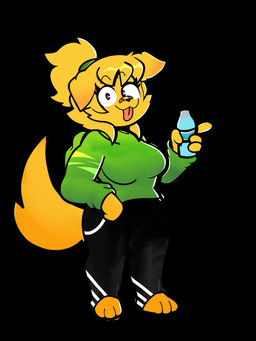 alternate_costume anthro bandage bandage_on_face bandage_on_nose barefoot blep bottle bottomwear clothing container feet female hair hoodie muscular muscular_female pants ponytail solo tongue tongue_out topwear water_bottle maio oiamoeyh brooke_(heyomaerow) bird_dog canid canine canis domestic_dog golden_retriever hunting_dog mammal retriever 3:4 hi_res