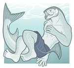 5_fingers 5_toes anthro blue_bottomwear blue_clothing blue_pants bottomwear clothing feet fingers grey_body male open_mouth pants pants_only plantigrade shorts solo toes snarkysardine atlantic_tarpon fish marine tarpon 2019 full-length_portrait hi_res portrait