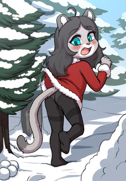 accident accidental_exposure anthro biped black_clothing black_hair black_legwear black_markings black_pantyhose blush blush_lines butt christmas_clothing clothed clothing countershade_face countershade_fur countershading cute_fangs day dipstick_tail embarrassed evergreen_tree eyebrows fangs female fur hair holidays legwear long_hair looking_back markings open_mouth outside panties pantyhose pine_tree pink_nose plant plantigrade rear_view snow solo tail tail_markings teeth tongue tree underwear white_body white_countershading white_fur winter young young_anthro young_female vermelhatan christmas pepper_(kittyprint) felid mammal pantherine snow_leopard 2025 absurd_res hi_res