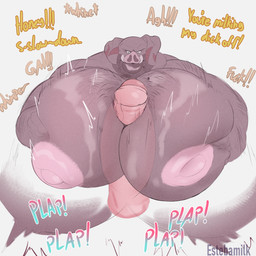 anthro big_muscles big_nipples big_pecs duo huge_muscles huge_nipples huge_pecs hyper hyper_muscles hyper_pecs lips male moobjob muscular muscular_anthro muscular_male nipples pecs power_bottom solo text thick_bottom_lip thick_lips estebamilk domestic_pig mammal suid suine sus_(pig) 1:1 hi_res