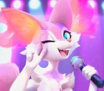 ambiguous_gender anthro blue_eyes electronics eyelashes fur gesture hand_gesture microphone multicolored_body multicolored_fur pink_body pink_fur smile smiling_at_viewer solo stage_lights two_tone_body two_tone_fur v_sign trigaroo nintendo pokemon fan_character braixen generation_6_pokemon pokemon_(species) digital_media_(artwork) hi_res