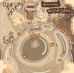 ambiguous_gender anthro anthro_pred anthro_prey belly big_belly black_sclera blush bodily_fluids bubble duo heart_symbol male male_prey orange_eyes orange_pupils pupils rumbling_stomach saliva saliva_on_tongue slime speech_bubble tan_belly tan_slime text tongue tongue_out vore koalarobot_(artist) naruto shukaku goo_creature 2026 english_text hi_res story story_in_description