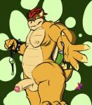 anthro ball_gag balls foreskin gag genitals half-erect humanoid_genitalia humanoid_penis looking_at_viewer male nude overweight overweight_anthro overweight_male partially_retracted_foreskin penis solo standing kotetsu_rexen mario_bros nintendo bowser koopa scalie absurd_res hi_res