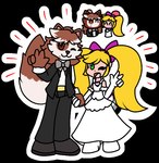 anthro black_clothing black_suit black_tie_(suit) blonde_hair bow_ribbon bow_tie brown_hair brown_tail_tip celebration chibi clothing dipstick_tail dress duo female gesture gloves_(marking) hair hand_gesture hand_holding light_body light_skin long_hair looking_at_viewer male markings married_couple motion_lines one_eye_closed outline short_hair simple_background suit tail tail_markings transparent_background twintails_(hairstyle) v_sign wedding wedding_dress white_clothing white_dress white_outline wink sweetwolf05 bomberman konami reku_(akubon) shizen_(sailorbomber) bomberman_(species) domestic_cat felid feline felis human mammal persian_cat alpha_channel flat_colors