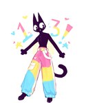 anthro black_body black_eyes black_fur fur happy lgbt_pride male pansexual_pride_colors pants_only pride_colors shirtless_anthro shirtless_male slim_anthro slim_male solo tail bunonthemoon domestic_cat felid feline felis mammal 2023 hi_res