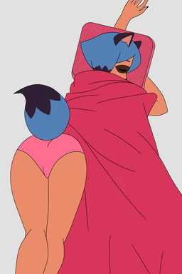 anthro bedding blanket blue_hair brown_body brown_fur butt clothed clothing female fur hair long_nails lying panties pillow simple_background sleeping solo tail underwear bruhmantwt brand_new_animal studio_trigger michiru_kagemori canid canine mammal raccoon_dog tanuki 2:3 absurd_res digital_media_(artwork) hi_res