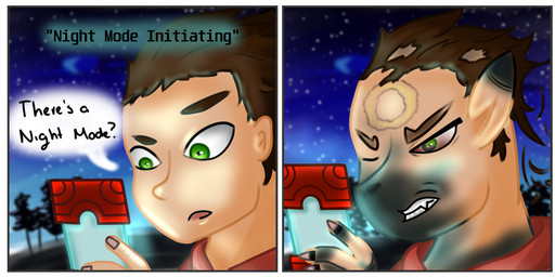 bioluminescence black_body black_fur brown_hair claws clothed clothing ear_expansion expansion fangs feral forced forced_transformation fur fur_growth glowing growth hair hair_loss holding_object loss_of_dexterity male night night_mode open_mouth oversized_clothing paw_growth pokedex shocked snout snout_growth solo speech_bubble star teeth text transformation yellow_body yellow_fur defias27_(artist) nintendo pokemon eeveelution generation_2_pokemon human mammal pokemon_(species) umbreon absurd_res comic english_text headshot_portrait hi_res long_image portrait wide_image