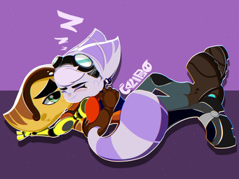anthro anthro_on_anthro bangs boots clothing duo eyewear eyewear_on_head female footwear fur gloves goggles goggles_on_head handwear male male/female shoes simple_background sleeping sound_effects striped_body striped_fur stripes vowelless vowelless_sound_effect zzz calypsoboymurz ratchet_and_clank sony_corporation sony_interactive_entertainment ratchet_(ratchet_and_clank) rivet_(ratchet_and_clank) lombax mammal 4:3 hi_res signature