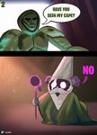 anthro comic_panel dialogue female male speech_bubble kuwsh epic_games fortnite crawly_(gnome) dr._doom raven_team_leader bear human mammal comic hi_res