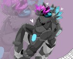 anthro armor blue_eyes blue_hair duo genitals grey_armor grey_body hair horn machine magenta_fur male male/male penetration penis purple_eyes boolfy lunar_abyss canid mammal protogen scalie
