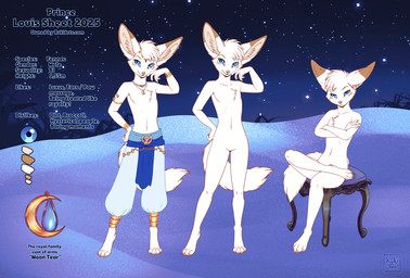 anthro blue_eyes casual_nudity clothing dipstick_ears ear_markings featureless_crotch fur male markings multicolored_ears nude nude_anthro nude_male slim_anthro slim_male tail white_body white_fur rukifox louis_(rukifox) canid canine fennec_fox fox mammal true_fox model_sheet