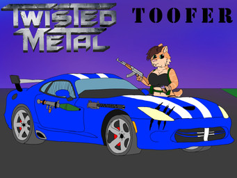 ak-47 ak_platform assault_rifle chest_rig female fur gun orange_body orange_fur ranged_weapon rifle rocket_launcher rpg-7 solo sports_car vehicle weapon brutus_airsoft dodge_viper sony_corporation sony_interactive_entertainment twisted_metal toofer felid mammal prehistoric_species saber-toothed_tiger 4:3 hi_res