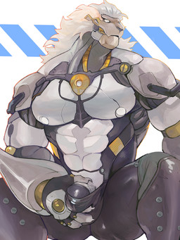 5_fingers anthro biped black_bottomwear black_clothing black_pants black_penis bottomwear bulge censored_genitalia censored_penis claws clothed clothed_anthro clothed_male clothing detailed_bulge finger_claws fingers genitals glistening glistening_body glistening_clothing glistening_eyes glistening_genitalia glistening_penis hand_on_crotch holding_bulge machine male male_anthro metallic_body muscular muscular_anthro muscular_male pants pants_only penis penis_base simple_background solo teeth topless topless_anthro topless_male white_eyes yellow_teeth fug@9 mihoyo zenless_zone_zero banyue_(zenless_zone_zero) felid lion mammal pantherine robot robot_anthro 2026 3:4 censored digital_media_(artwork) mosaic_censorship