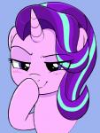 eyelashes female feral hair horn multicolored_hair simple_background solo moozua friendship_is_magic hasbro my_little_pony mythology starlight_glimmer_(mlp) equid equine mammal mythological_creature mythological_equine unicorn 2018 digital_media_(artwork) reaction_image